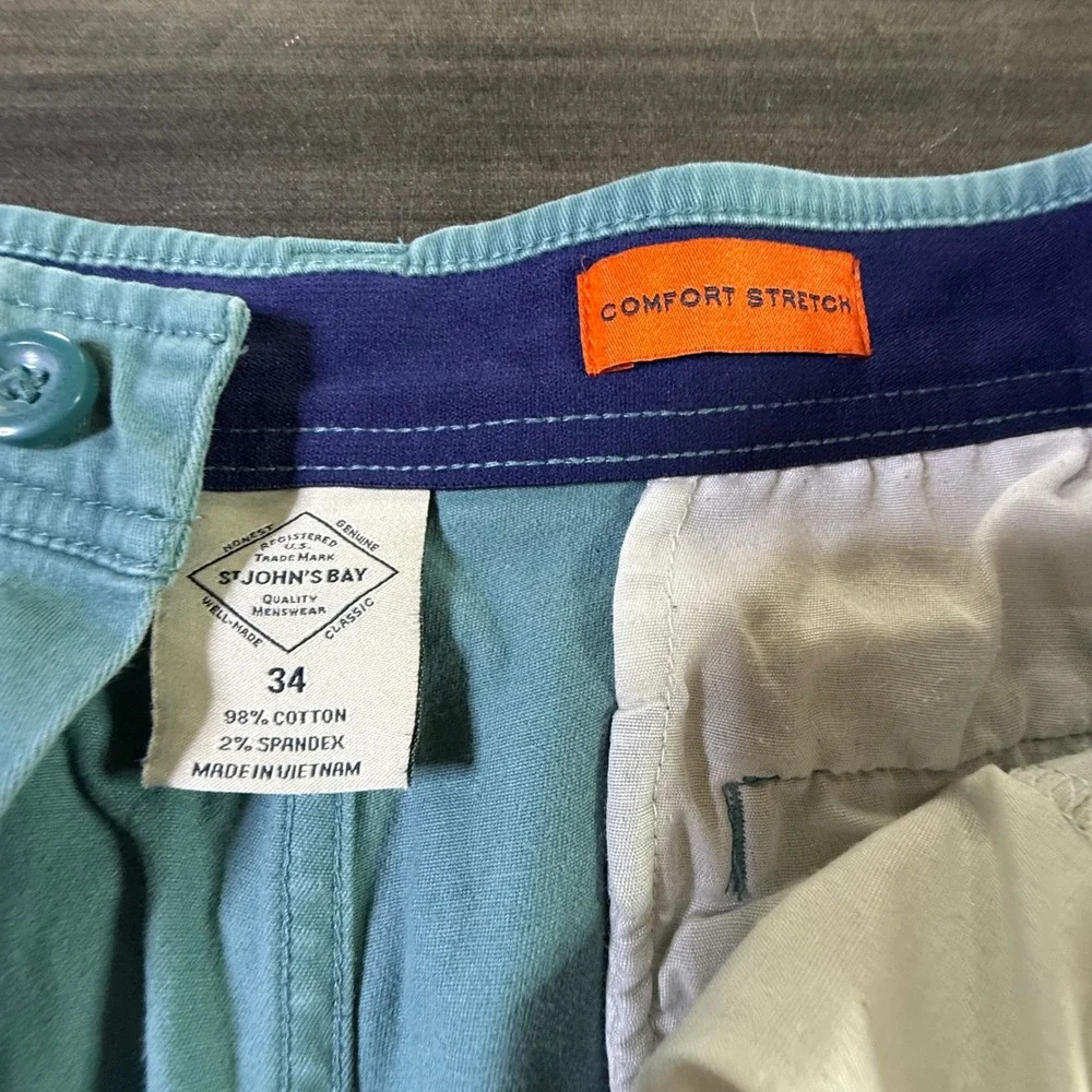 St Johns‎ Bay Mens Size 34 Classic Fit Cotton Blend Comfort Stretch Shorts Teal